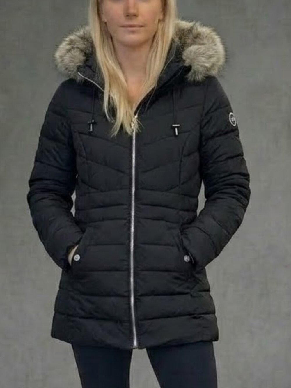 Nautica Black Hooded Puffer Removable Faux Fur Hood Parka Coat Jacket Women's XS